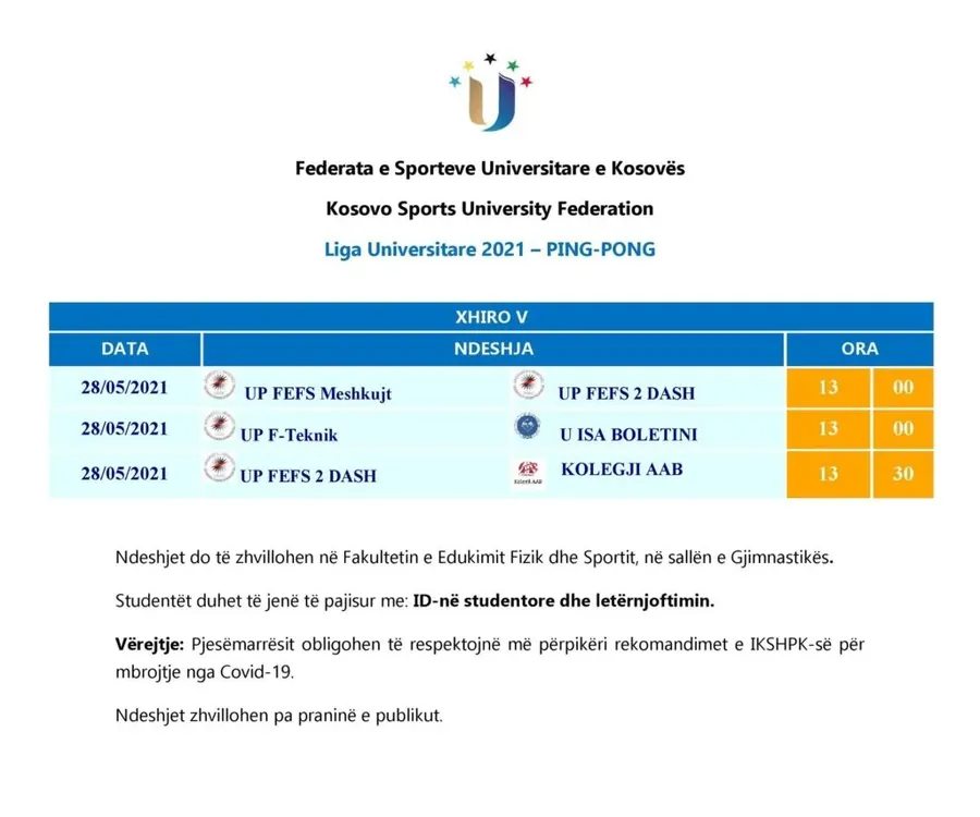 Me datë 28.05.2021, do të zhvillohet xhiroja e V-të në Pingpong
